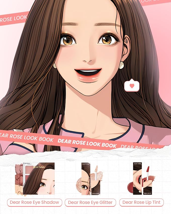 AMTS True Beauty Dear Rose Eyeshadow Palette, Matte Shimmer Glitter Highly Pigmented, Long Lasting, Cheek blush, K Beauty, Korean makeup