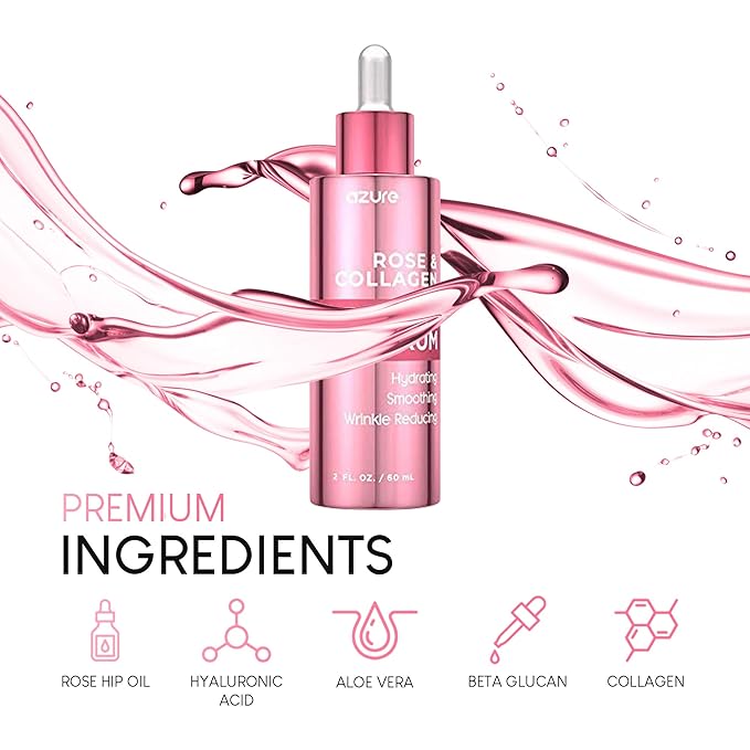 AZURE Rose & Collagen Revitalizing Eye Serum - Hydrating & Smoothing | Reduces Wrinkles, Fine Lines & Under Eye Bags | Minimize Signs of Aging | Made in Korea - 60mL