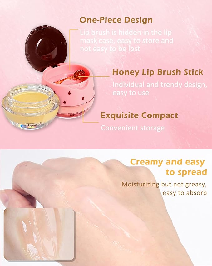 2PCS Strawberry Lip Balm Honey Pot Lip Mask & Hydrating Lip Glowy Oil Lip Care Set, Lip Moisturizing Treatment Nourishing Lip Gloss, Reduce Lip Line & Plump Dry Cracked Lip Scrub Exfoliator -Set B