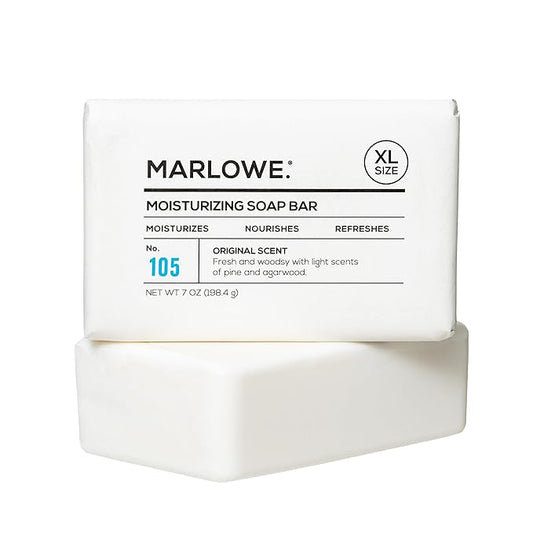 MARLOWE. No. 105 Bar Soap for Men 7 oz, Moisturizing Body Soap, Nourishing & Refreshing with Natural Extracts, Shea Butter, Olive Oil & Green Tea Extracts, Original Sage & Fir Scent