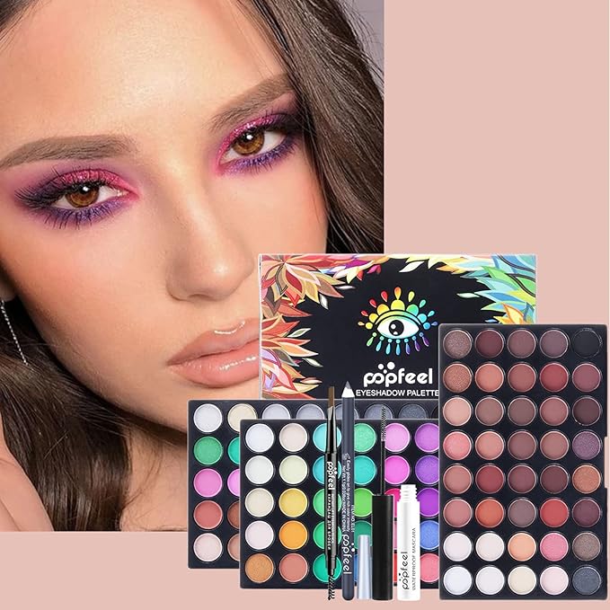 All-in-one Holiday Makeup Gift Set | Full Makeup Kit for Women Essential Starter Bundle Include Eyeshadow Palette Lipstick Blush Cream Concealer Face Powder Eyeliner Mascara Lipgloss Brush