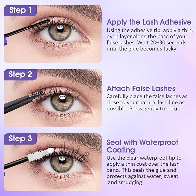 Eyelash Glue and Lash Bond & Seal, 72H Waterproof Cluster Lash Glue for Eyelash Extensions, Long-Lasting & Non-Irritating, 2-in-1 Bond and Seal for Lash Clusters