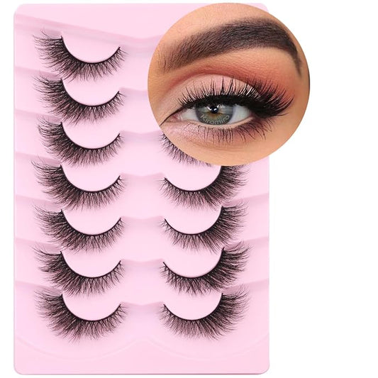 False Lashes Natural Look Faux Mink Eyelashes Wispy Fox Eye Lashes That Look Like Extensions 3D Mink Lashes Natural Strip Lashes Pack 7 Pairs
