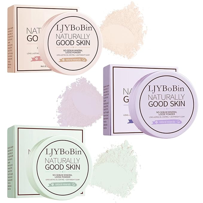 3PCS Loose Setting Powder Set,Lightweight Long Lasting Oil Control Loose Face Powder,Translucent Matte Drying Finishing Setting Powder for All Skin Types
