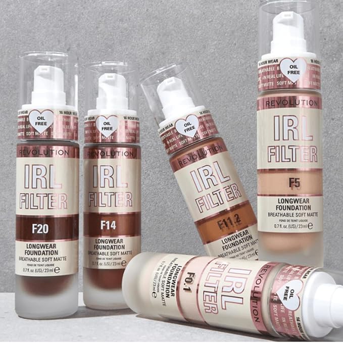 Revolution Beauty, IRL Filter Longwear Foundation, Soft & Breathable Formula, Medium to Full Coverage, Matte Finish, F5, 0.7 Fl. Oz