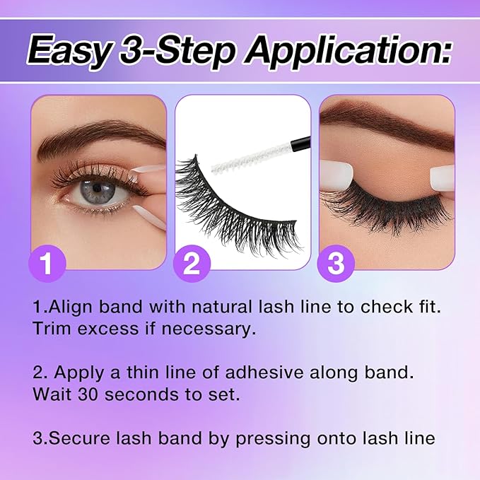 Fluffy False Eyelashes Kit With Bond, Seal and Tweezer, 7 Pairs Natural Look Fake Cat Eye Lashes Strips Thin Band Extensions Waterproof Easy Eyelashes for Beginners DF100