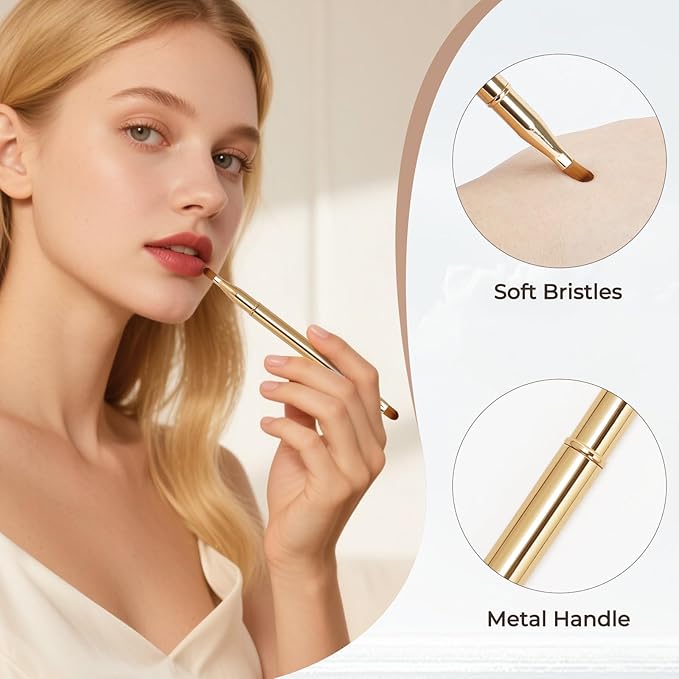 Unaone 2 Pack Lip Brush for Lipstick, Dual-Ended Lip Makeup Brush with Lid, Lipstick Brush for Lip Gloss