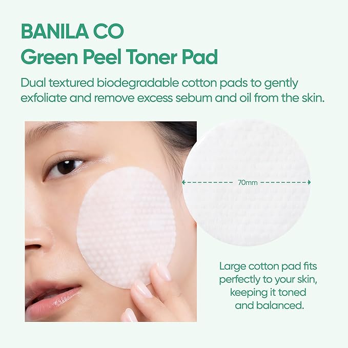 BANILA CO Clean it Zero Green Peel Toner Pad | Vegan Korean Dual Textured for Gentle Exfoliating | Green Complex and LHA to Even Skin Texture and Remove Sebum | Hypoallergenic, Alcohol-Free (70ea)