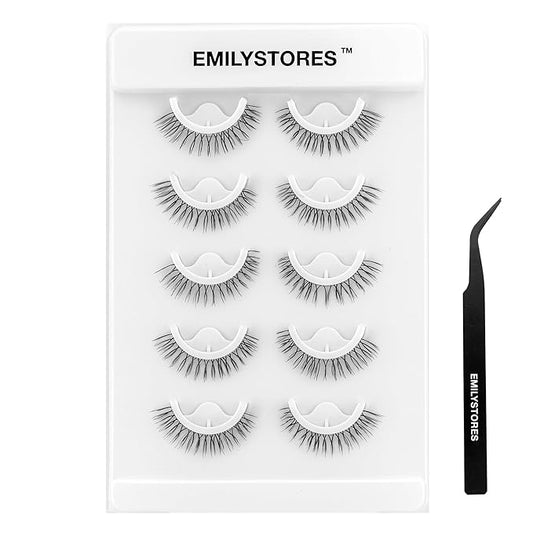 False Eyelashes, 5 Pairs Wispy Light Pre-Glued Self Adhesive Lashes with Applicator (DLP02)