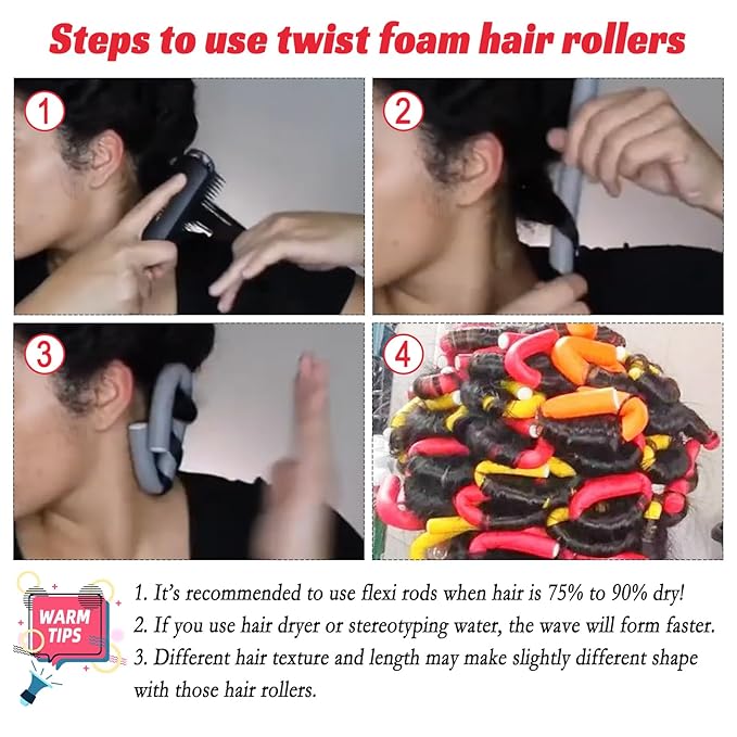 30PCS 9.45" Flexible Foam Curling Rods, Twist Heatless Hair Rollers for Women, Girls, Long and Short Hair, Sleep-In (0.71 x 9.45 Inch, Random Color)