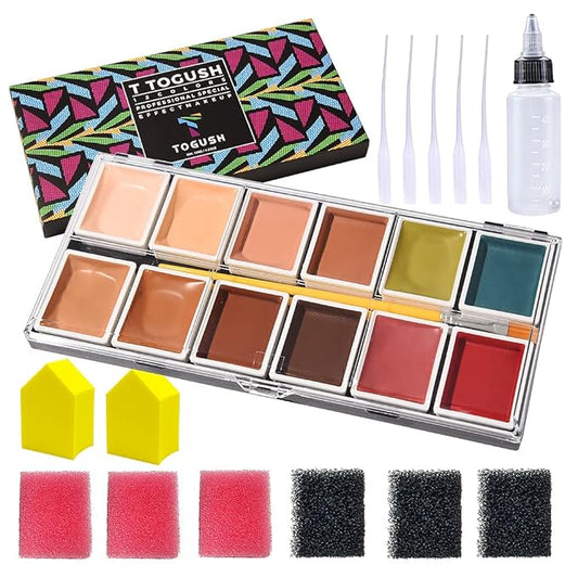 Alcohol Activated Makeup Palette for FX Makeup with Makeup Egg Mimic Wound Sponge Cleaning accessories 12 Colors