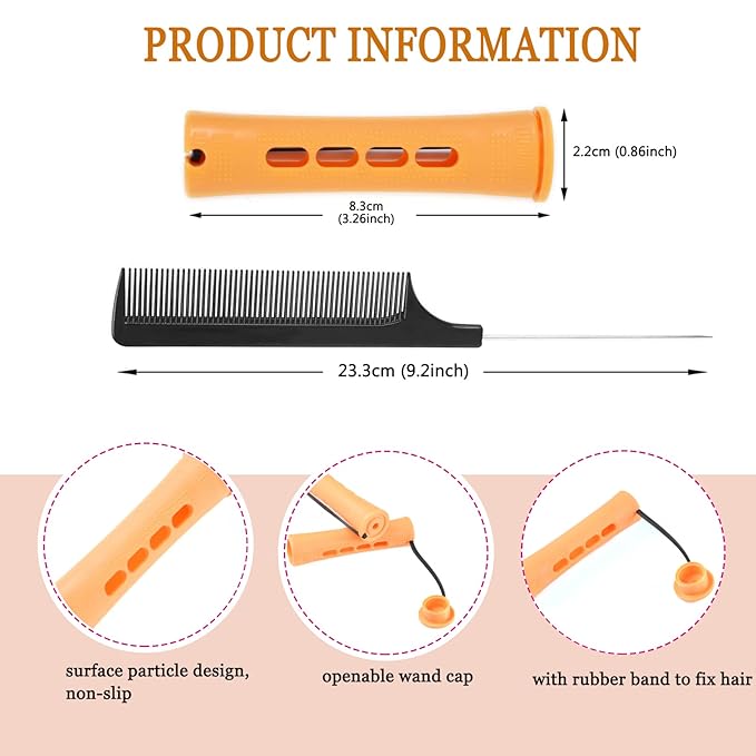 60pcs Perm Rods Set for Natural Hair Cold Wave Rods Hair Rollers for Women's Long Medium short Hair Curler Styling DIY Hairdressing Tools（Orange）