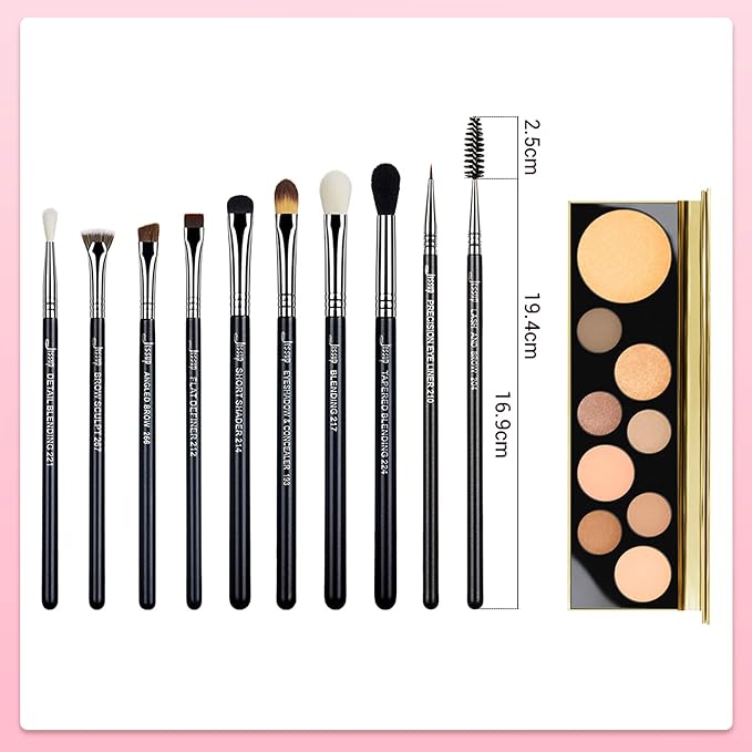 Jessup Eye Makeup Brushes 10 pcs, Premium Synthetic Eyeshadow Blending Concealer Eyebrow Eyeliner Brush Set T315