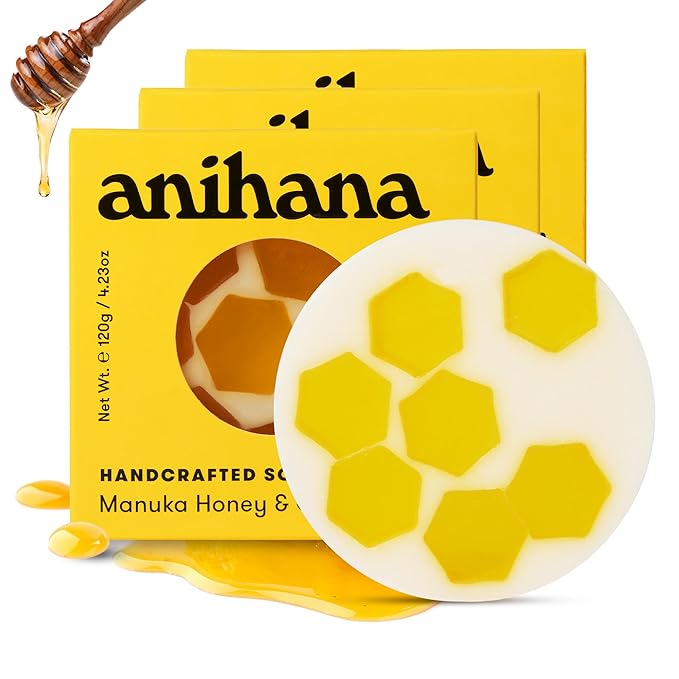 ANIHANA Handcrafted Soap 3 Pack with Coconut Oil, Gentle Cleansing Paraben Free Cruelty Free Refreshing Manuka Honey & Goat Milk Scent 4.23 oz each