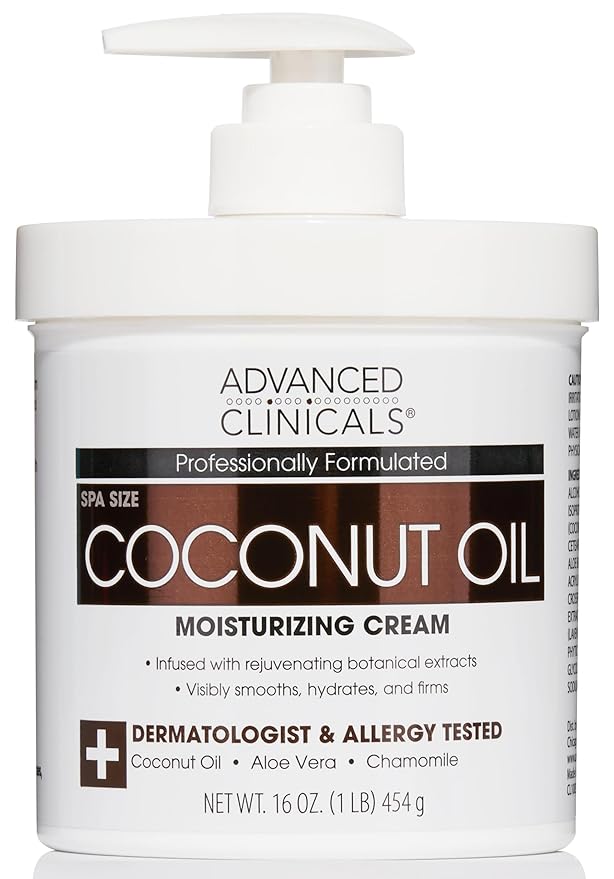 Advanced Clinicals Coconut Oil Body Cream For Women & Men | Hydrating Coconut Lotion For Extremely Dry Skin | Visible Anti Aging Body Butter Skin Care Balm Moisturizer For Hand, Heel, Feet, 16 Ounce