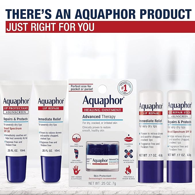 Aquaphor Lip Repair Ointment - Long-lasting Moisture to Soothe Dry Chapped Lips - .35 fl. oz. Tube (Pack of 2)
