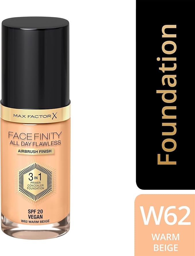 Max Factor Facefinity 3-in-1 All Day Flawless Liquid Foundation, SPF 20-62 Warm Beige, 30 ml
