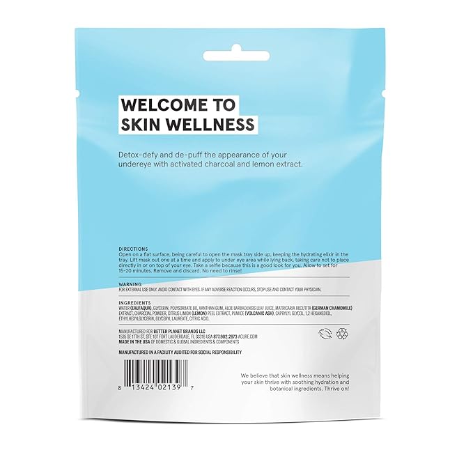 Acure Detox-Depuff Charcoal Lemonade Under Eye Hydrogels | 100% Vegan | For Oily to Normal & Acne Prone Skin | Charcoal, Lemon & Cucumber - Detoxies & De-Puffs Under Eye Area | 2 Single Use | 1 Count