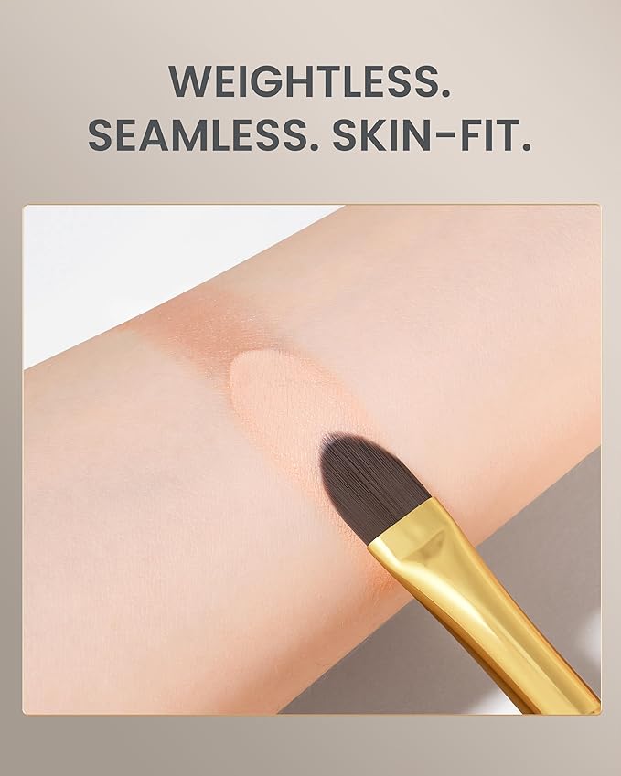 Desert Oak Series Liquid-Sculpt Pro Concealer Brush - Wide Teardrop Head for Under Eyes & Redness, Bubinga Wood, Brass Ferrule (CM 194)