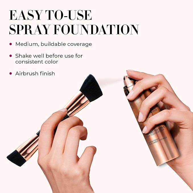 LUMINESS Silk Airbrush Spray Foundation & Buffing Brush Kit – Full Coverage Foundation & Dual-Sided Buffing Brush - Buildable Coverage, Anti-Aging Formula Hydrates & Moisturizes - Neutral Fair