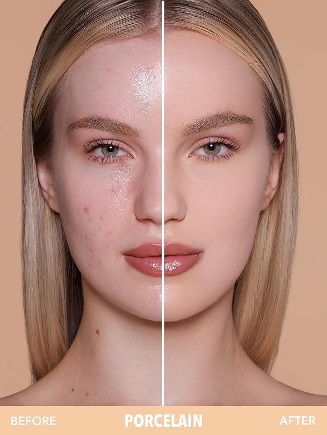 SHEGLAM SKin-Focus Full Coverage Powder Foundation Oil-Control Lightweight Face Pressed Powder Makeup-Porcelain