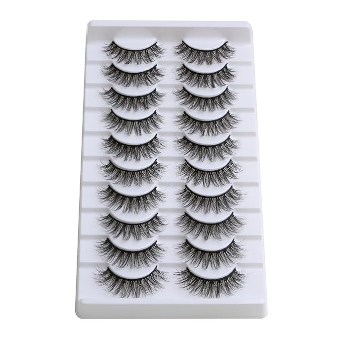 SUNWELL False Eyelashes 16mm Mink Lashes Faux Mink Lashes 8D Fluffy Strip Eye Lashes Wispy Soft Luxury Volume Fake Eyelashes 10 Pairs Pack