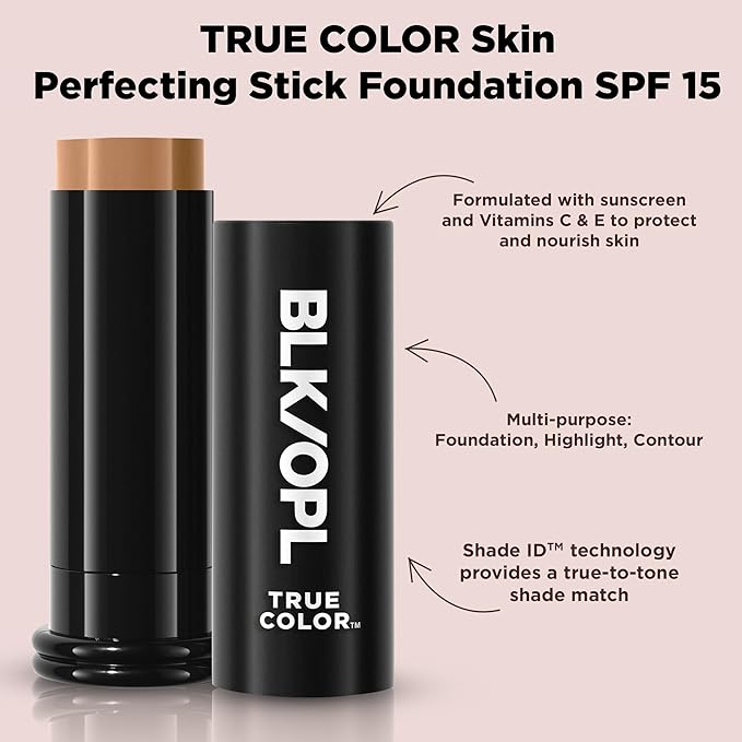 BLK/OPL Skin Perfecting Foundation Stick, SPF 15 Buildable & Blendable Face Foundation Makeup with Matte Finish - Full Coverage, Color Correcting & Sculpting - Hypoallergenic (Amber)