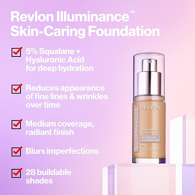 Revlon Illuminance Skin-Caring Liquid Foundation, Hyaluronic Acid, Hydrating and Nourishing Formula with Medium Coverage, 517 Amber (Pack of 1)