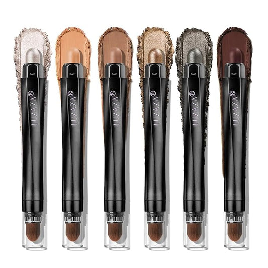 Neutral Brown Eyeshadow Stick Makeup 6PCS Set, Metallic Shimmer Matte Cream Eye Shadow Eyeliner Brightener Pencil Crayon - BROWN LATTE