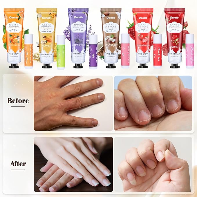 48 Set Thank You Gifts for Employee Hand Cream and Lip Balm Bulk Set with Organza Bag Thank You Card Hand Lotion Appreciation Gift Set for Women Men Coworkers Volunteer