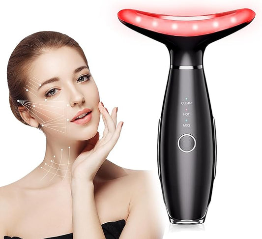 7 Colors Facial and Neck Massager,Lymphatic Contour Face Massager for Womens Skin Care- Rejuvenation- Lifting- Toning- Glow Boost-Tightening and Smooth (Black)