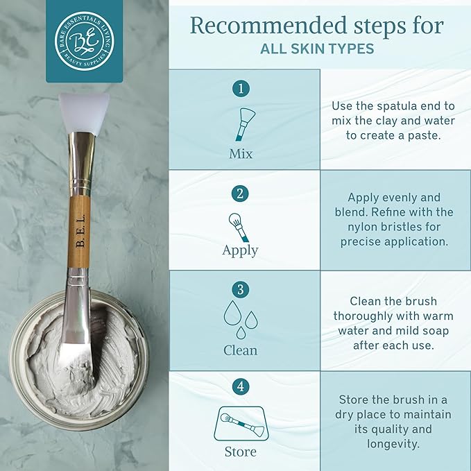 Bare Essentials Living - Clay Face Mask Brush (1 Pack, Bamboo) Dual Soft Silicone Face Mask Applicator Brush Tool, Great Facial Essentials, Moisturizer Applicator & Skincare Brush for Facials