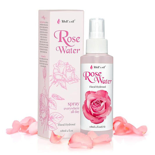 Well's Oil Rosewater Mist Spray (4 Fl oz) – Hydrates, Soothes & Refreshes | 100% Natural | No Chemical | For All Skin and Hair Types