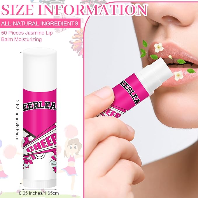 50 Pcs Cheer Gifts Bulk Cheerleading Lip Balm Gifts Moisturizing for Cheerleader Gifts Women