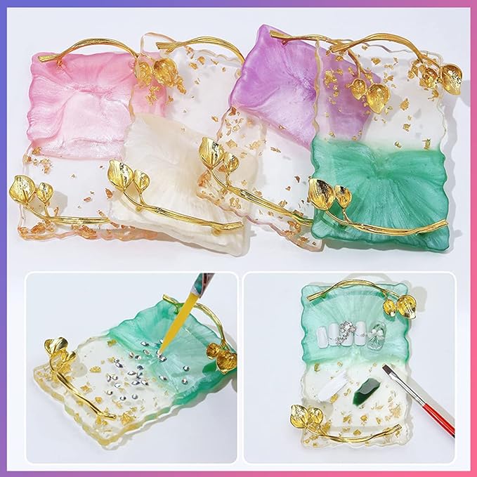 2023 Retro Nail Art Palette, Nail Painting Mixed Color Palette with Leaves Handle, Nail Holder Gel Color Makeup Display Board Pallet (Purple)