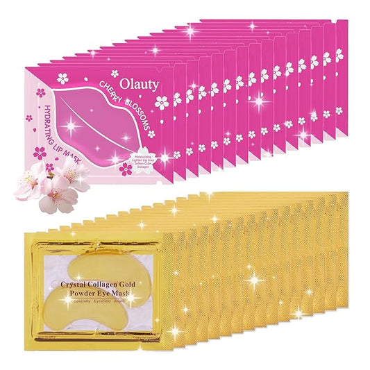 30 Pairs Lip Masks & Eye Mask, 24K Gold Gel Crystal Collagen Eye Patches for Puffy Eyes and Dark Circles Eyes, Effectively Nourishes the Lip & Eye Skin, Reducing Wrinkles and Fine Lines