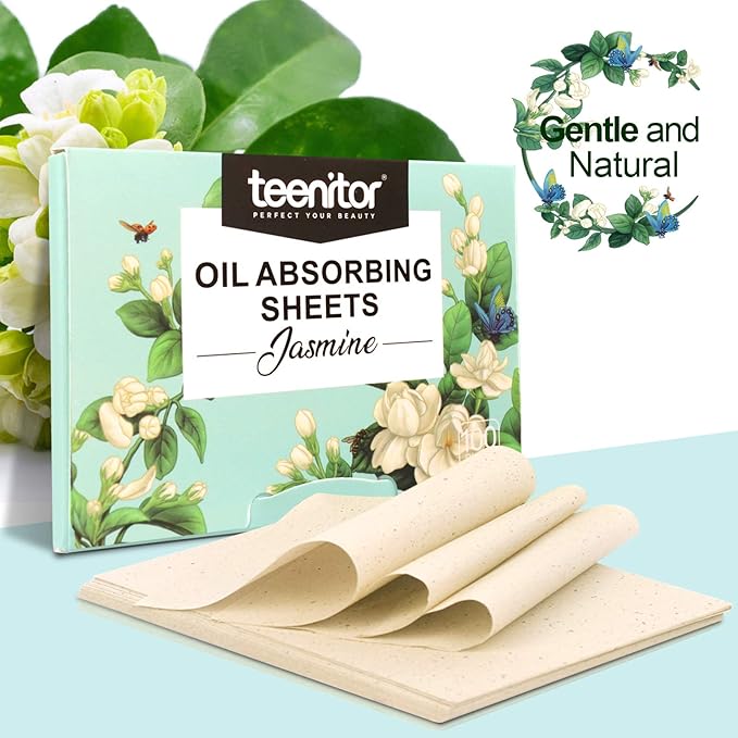 Teenitor Oil Blotting Papers for Face, 100 Sheets Jasmine Oil Blotting Sheets for Oily Skin, Oil Control Film Oil Absorbing Sheets for Face Men Women, Oil Absorbent Pads