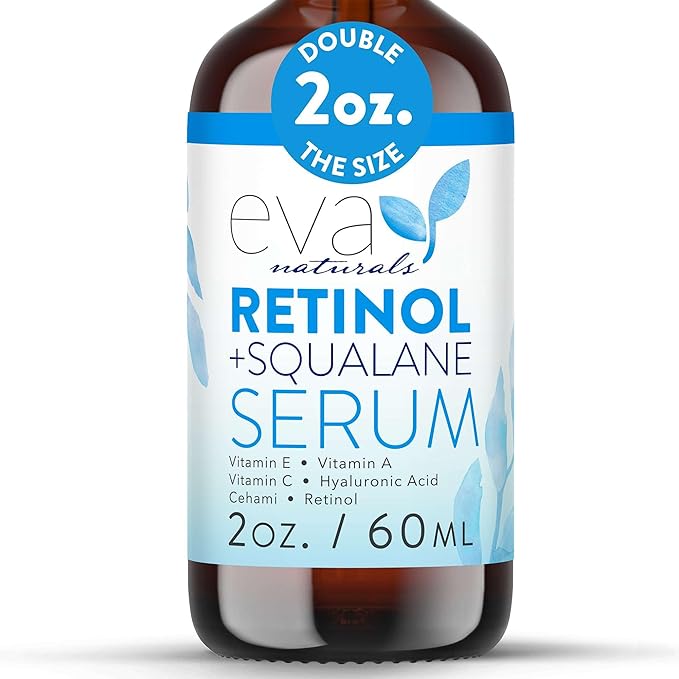 Eva Naturals Retinol + Squalane Serum – Anti Aging Face Serum for Wrinkles, Collagen Boost, Eye & Night Use – Retinoid Skin Care for Acne, Pores, Dark Spots & Sensitive Skin
