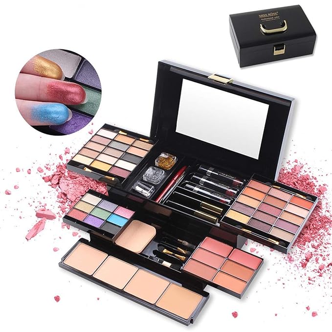 54 Colors All in one Makeup Gift Set Holiday Birthday Beauty Cosmetic Essential Starter Bundle Include 39 Eyeshadow Palette, 6 Blush, 6 Sponge Stick, 4 Compact Powder, 3 Lipstick, Eyeliner