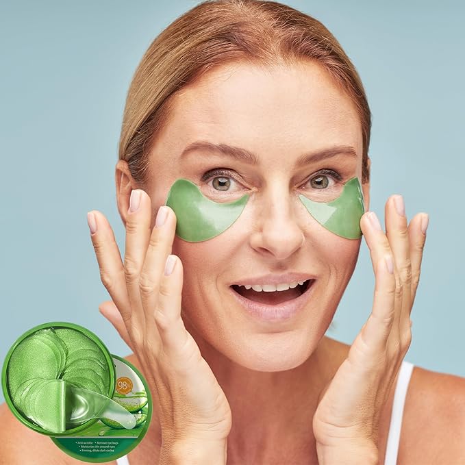 60 Pcs Under Eye Patches, Aloe Vera Eye Masks for Dark Circles & Puffiness with Collagen, Relieve Dryness, Reduce Fine Lines, Soothing Hydrating Under Eye Mask, Skin Care Eye Patches