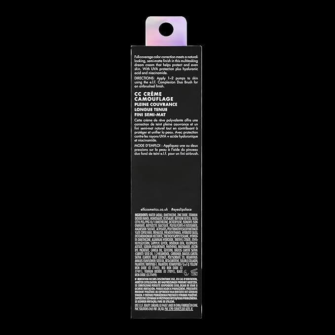 e.l.f. Camo CC Cream, SPF 30 Color-Correcting Medium-To-Full Coverage Face Foundation, Delivers An Airbrushed Finish, Vegan & Cruelty-Free, Deep 530 W