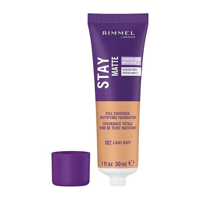 Rimmel London Stay Matte Liquid Mousse - 102 Light Buff - Foundation, Lightweight, Shine Control, Oil-Free, 1oz