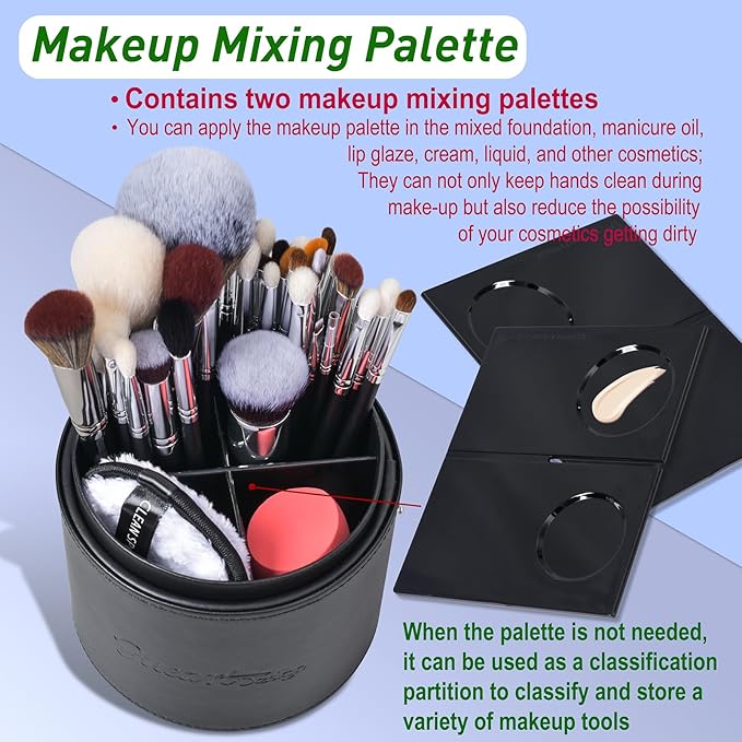 Bueart Design Pro makeup Artist 34Pcs Deluxe Real Goat Hair Horse hair Makeup Brushes Set with extra Large Holder High End Professional labeled makeup brush set with natural Pony Hair