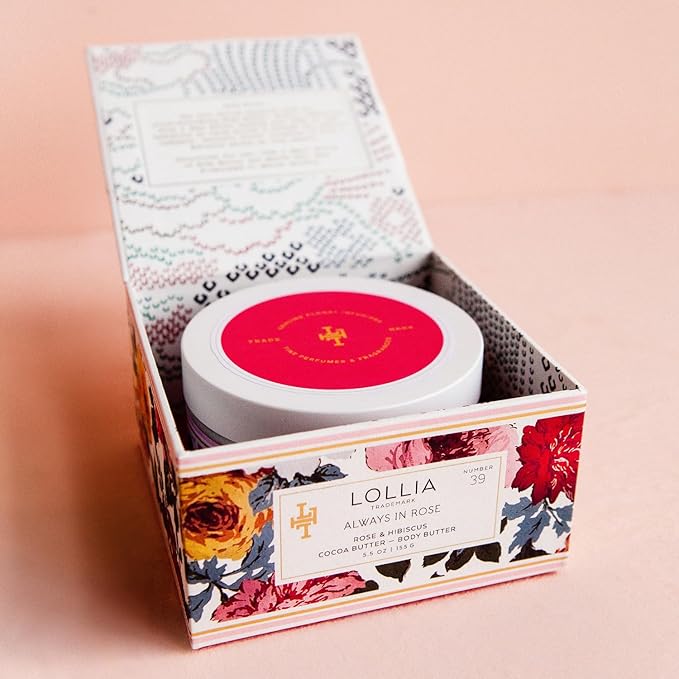 LOLLIA Always in Rose Body Butter, 5.5 oz. - Rose & Hibiscus Fragrance – Shea Butter & Cocoa Butter, Body Lotion for Women, Hydrating & Smooth Body Moisturizer