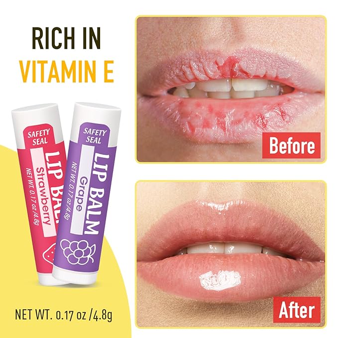 64 Pack Lip Balm, Natural Lip Balm Bulk with Vitamin E and Coconut Oil, Moisturizing Lip Balm for Dry Cracked Lips, Lip Balm for Stocking Stuffers - 8 Flavors