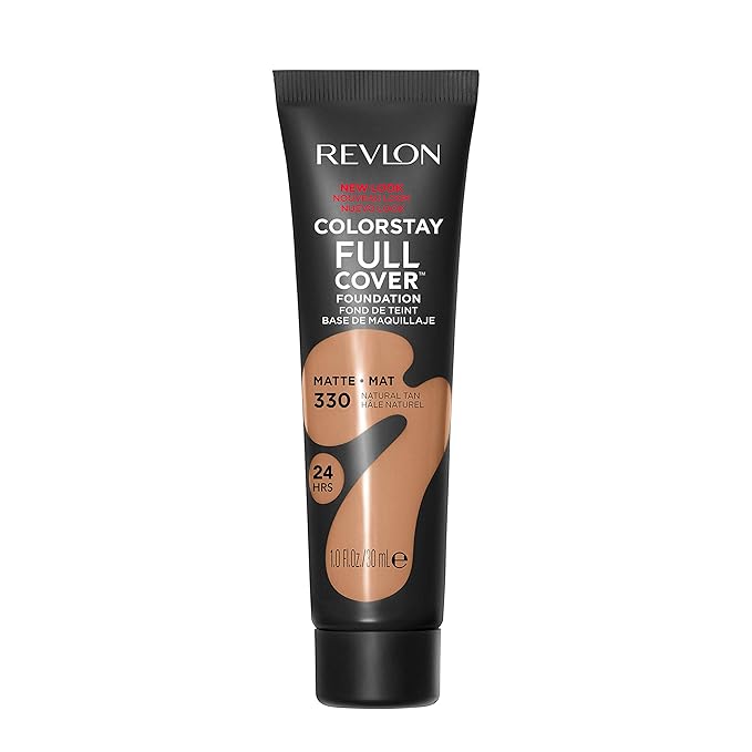 Revlon ColorStay Full Cover Longwear Matte Foundation, Heat & Sweat Resistant Lightweight Face Makeup, Natural Tan (330), 1.0 oz