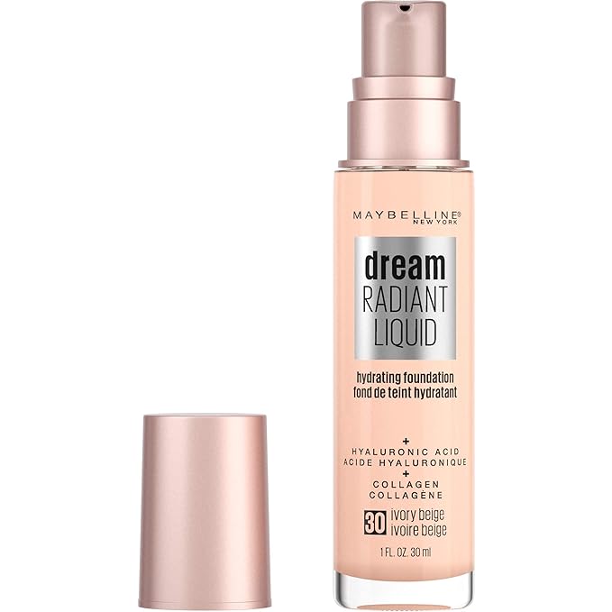 Maybelline Dream Radiant Liquid Medium Coverage Hydrating Makeup, Lightweight Liquid Foundation, Ivory Beige, 1 Count