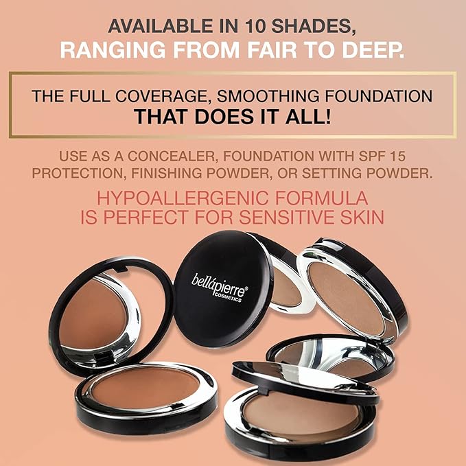 bellapierre Compact Mineral Foundation SPF 15 | Vegan & Cruelty Free | Full Coverage | Hypoallergenic & Safe for All Skin Types | Oil & Talc Free - 0.35 Oz - Maple