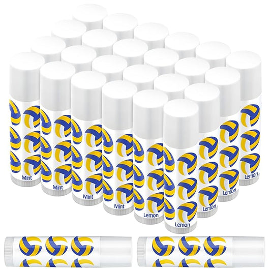 24 Pcs Volleyball Lip Balm Volleyball Team Gifts Volleyball Party Favors Volleyball Lip Balm Gift for Volleyball Team Volleyball Party Guest Supplies (Blue,white,yellow)