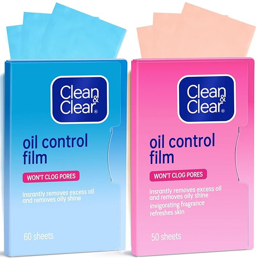Oil Absorbing Tissues Oil Control Film, Oil Blotting Paper Same Series with Clean & Clear Oil Absorbing Facial Sheets for Oily Skin, 60 sheets Blue + 50 sheets Pink